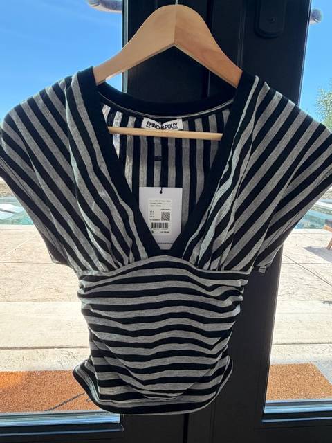 grey and black striped shirt